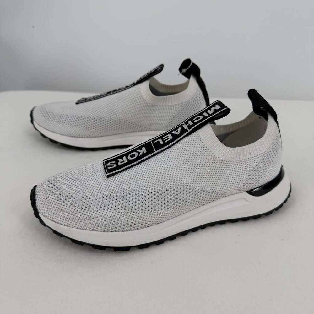 Michael Michael Kors Bodie Logo Tape Mesh Slip-On Trainers - White/Black - 7.5M - Picture 3 of 11